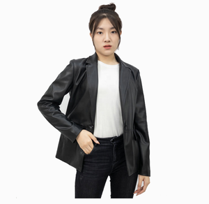 Women's black Genuine Leather Moto Jacket Full Sleeve <b>Zipper</b> Closure Stand Collar Autumn Style - Product Image 1