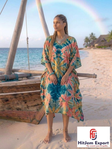 Printed <b>Kaftan</b> Dress Women Elegant <b>Beach</b> Wear Loose Fit Soft Fabric Cover Up Resort Island Style Wholesale Manufacturing Supply - Product Image 4