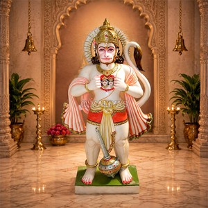 Estatua de Hanuman de mármol con Ram Sita |   Murti de Bajrangbali |   Ídolo de mármol de Hanuman Ji - Product Image 1