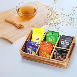 Aqdus Saleem - Bandeja Decorativa de Bambú con Cajones, Caja de Almacenamiento con Compartimentos Ajustables, Organizador Rectangular Portátil para Mesa de Centro y Cocina - Product Image 2