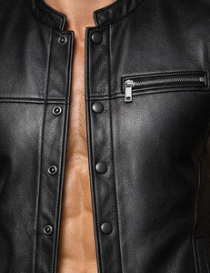 <b>Men's</b> <b>Black</b> Polyester Biker <b>Vest</b> Stand Collar Button Front Zipper Pocket Regular Length Outer Wear Plus Size Moto Style - Product Image 4