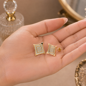 Pendientes de oro de 10 quilates con diamantes redondos auténticos de 0,50 quilates |   GH Color I Clarity Diseño de Halo Cuadrado |   Regalo de Joyería Fina de Lujo para Mujer - Product Image 3