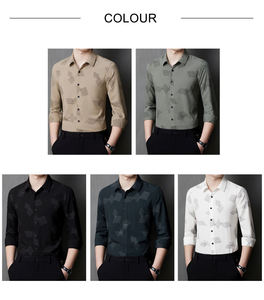 เสื้อเชิ้ตผู้ชายสีดำลายเรขาคณิต แขนยาว ปกคอปก ทรงสมาร์ทแคชชวล ผ้าทอ สำหรับฤดูใบไม้ร่วง เหมาะสำหรับใส่ในโอกาสที่เป็นทางการ - Product Image 6