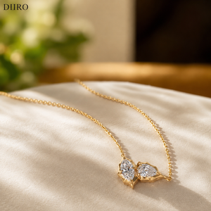 Collier en or jaune 18 carats avec diamants Moissanite, forme poire marquise, style luxueux, chaîne à maillons pour femme - Product Image 1
