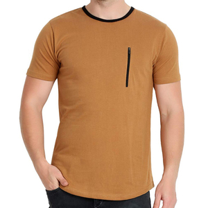 เสื้อยืดคอกลมแขนสั้นผ้าฝ้ายสำหรับผู้ชาย ระบายอากาศได้ดี สีพื้น รับสกรีนโลโก้ ดีไซน์ซิปด้านข้าง ราคาขายส่งสำหรับฤดูร้อน - Product Image 1