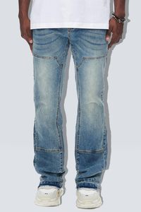 High Quality Custom Vintage Light Wash <b>Flare</b> <b>Jeans</b> for <b>Men</b> Streetwear Hip Hop Style Cotton Denim Printed Pattern Pants - Product Image 4