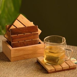 Mango Wood Coaster Set Handmade Durable Round Classic Style <b>Kitchen</b> Coasters - Product Image 1