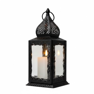 Farol de metal negro de estilo lujoso, farol decorativo colgante, portavelas con vidrio para Navidad y eventos al aire libre - Product Image 1