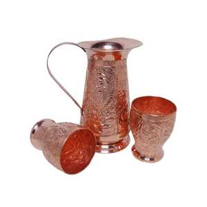 Pichet en cuivre martelé avec poignée et base dorées, corps incurvé, col étroit, vaisselle artisanale traditionnelle - Product Image 5