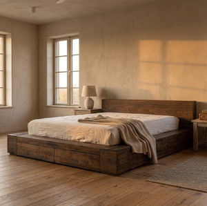 Linz Modern King <b>Platform</b> Soft <b>Bed</b> Frame Crafted From Solid Teak Wood with Spacious Built-in Drawers for a Warm Bedroom Feel - Product Image 6