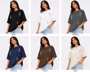 เสื้อยืดประดับเพชรขนาดใหญ่พิเศษสำหรับผู้หญิง |   เสื้อยืดสตรีทแวร์พรีเมียมทรงหลวมสีดำ OEM รับผลิตแบรนด์ส่วนตัว - Product Image 6