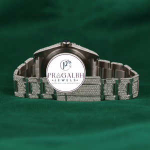นาฬิกาเพชรหรู Pragalbh Jewels หน้าปัดแบบอารบิก ตัวเรือนสแตนเลสสตีล ระบบควอตซ์ สำหรับผู้ชาย - Product Image 4