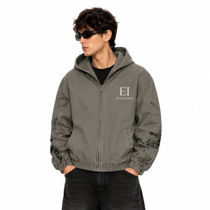 เสื้อฮู้ดซิปแบบวินเทจทรงโอเวอร์ไซส์สำหรับผู้ชาย สไตล์สตรีทแวร์ - Product Image 1