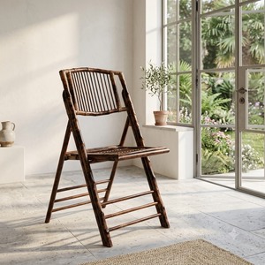Silla de Bambú y Teca con Patas Cónicas, Estilo Rústico, Ligera, para Exteriores, Jardín, Restaurante, Sala de Estar, Ahorra Espacio - Product Image 1