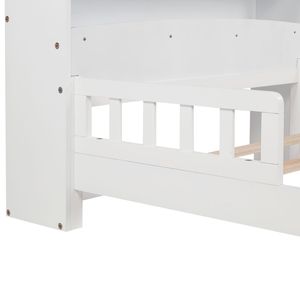 Letto in Legno di Pino con Luce LED a Sensore di Movimento, Sponde di Sicurezza e Libreria Integrata, Bianco - per Bambini - Product Image 3
