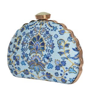 Baby Blue Floral Moon <b>Clutch</b> Bag Designer Party Handbag for Women <b>Wedding</b> Occasions - Product Image 2