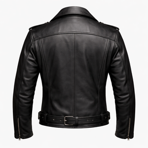 Chaqueta de Cuero Original para Hombre al por Mayor, Chaqueta de Motociclista de Cuero Genuino con Bolsillo con Cremallera, Personalizada OEM - Product Image 4