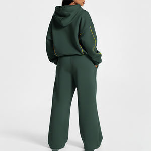 Survêtement décontracté pour femme avec logo imprimé personnalisé, couleur unie, passepoil intégral, en molleton 100% coton épais - Product Image 3