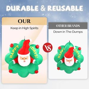 4 FT Lighted Christmas Inflatable Santa with Wreath Large Outdoor Holiday Yard Decoration Blow Hanging Bui with Broke Out Window - Product Image 5