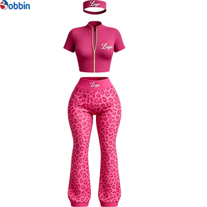 Customized Logo Women's Custom Casual <b>Pants</b> Set Custom Leopard Print Leopard-Print Flared <b>Pants</b> 3Pcs Set Women's Activewear - Product Image 5