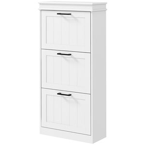 Mobiletto Moderno Bianco per Scarpe con 3 Cassetti Ribaltabili, Organizer Salvaspazio per Ingresso e Corridoio, Contiene 15 Paia di Scarpe - Product Image 1