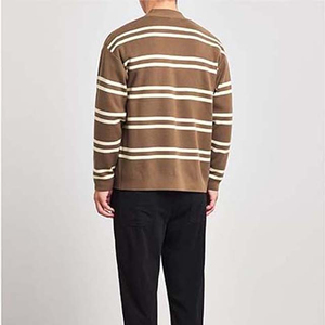 Cardigan en tricot rayé marron pour homme, col en V, manches longues, fermeture boutonnée, pull d'hiver 100% acrylique, coupe classique - Product Image 3