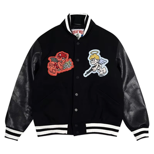 Chaquetas Varsity de Invierno para Niños, Color Negro, de Lujo, con Forro de Lana Suave y Poliéster, Bordado Chenille, Cuero Sintético - Product Image 1