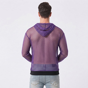 Summer Sheer Mesh Hoodie Men 100% Polyester Quick Dry Transparent Mesh Hoodies Men's Drop Shoulder <b>Fishnet</b> Hood Tops Men - Product Image 2