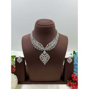 <b>Indian</b> Ethnic Bridal Gold Plated American Diamond Necklace & Earring Set - Product Image 1
