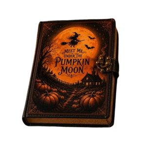 Diario de Cuero Luna Calabaza, Cuaderno de Brujería de Halloween, Diario de Escritura Vintage Estilo Academia Oscura, Regalo de Otoño, Grimorio - Product Image 1