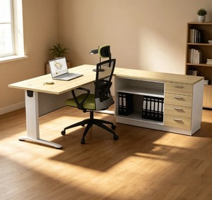 Bureau d'ordinateur exécutif moderne autoportant avec plateau en bois, mobilier de bureau contemporain à monter soi-même, espace de travail de 6 pieds, usage commercial - Product Image 4