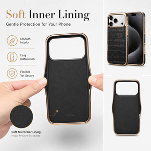 Funda para Teléfono <span class=keywords><strong>de</strong></span> Cuero Genuino con Textura <span class=keywords><strong>de</strong></span> Cocodrilo, Electrochapada, Compatible con Carga Inalámbrica, para <span class=keywords><strong>Apple</strong></span> Serie 18/17/16/15/14/13/12 - Product Image 3