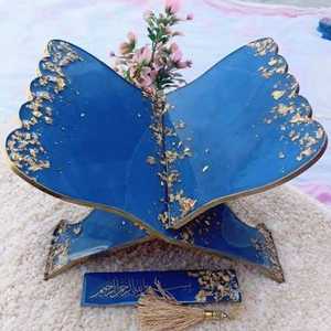 Support de livre islamique Art Déco en bois noir avec calligraphie arabe dorée, porte-coran pour la décoration de la maison pendant le Ramadan - Product Image 4