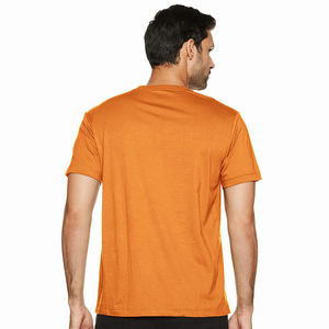 เสื้อยืดผู้ชายสีส้ม ทรงเข้ารูป แขนสั้น ผ้าฝ้าย คอกลม สีพื้น เรียบง่าย สไตล์ลำลอง ผ้าเจอร์ซีย์ถัก ย้อมสีพื้น - Product Image 2