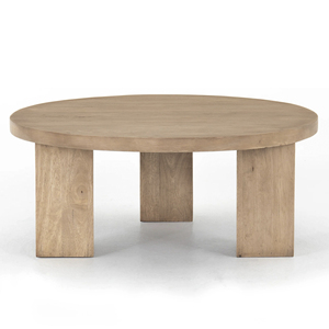 36" Round Solid Mango Wooden Top With Folding Triangular Pedestal <b>Leg</b> In Light Brown Finish Home Living Room Center <b>Coffee</b> <b>Table</b> - Product Image 2