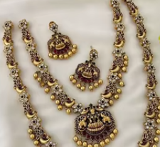 Ensemble de bijoux de temple de qualité supérieure avec pendentif Lakshmi et gouttes de perles pour vêtements de mariée et traditionnels vêtements de mariage pour femmes - Product Image 2