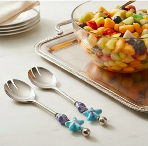 Service à salade en métal avec poignées en forme d'étoile de mer, design original, compatible lave-vaisselle, idéal pour les occasions festives - Product Image 6