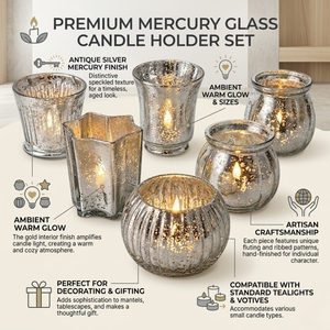 Portavelas de Cristal Mercurizado Hecho a Mano |   Elegante Centro de Mesa con Portavelas para Bodas |   Decoración Elegante para el Hogar |   Juego de Mesa Decorativo - Product Image 5