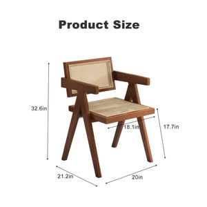 Set di 2 Sedie da Pranzo Moderne Stile Mid-Century, Comode Poltrone in Rattan con Braccioli in Legno per Esterni e Camera da Letto - Product Image 2