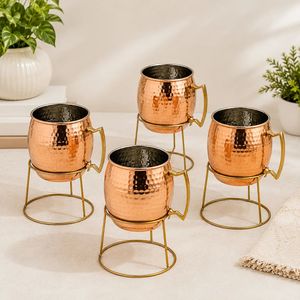Juego de 4 Tazas de Cobre, Modernas, Reutilizables, Herméticas, de Doble Pared, Aisladas, Diseño Sólido, para Regalo o Fiestas - Product Image 1