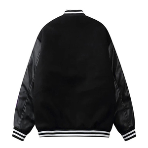 EDOOR WEARS <b>Men's</b> Black <b>White</b> Varsity <b>Jacket</b> Regular Fit Stand Collar Covered Button Closure Casual Outerwear Winter Windproof - Product Image 2