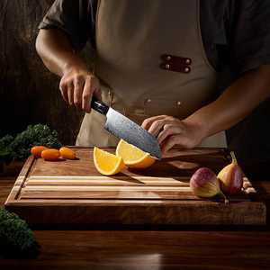Cuchillo de chef de acero de Damasco de 8 pulgadas con espiga recta y mango de madera para cocina - Product Image 5