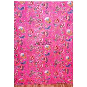 Couvre-lit Kantha fait main de qualité supérieure, 100% coton, imprimé à la main, motif floral, poids du tissu 220g, origine Rajasthan - Product Image 1