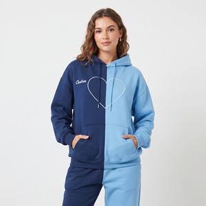 Graphic Women's Oversized <b>Polyester</b> <b>Hoodie</b> Color Block Heart Design Long Sleeve Casual Pocket Sweatshirt - Product Image 5
