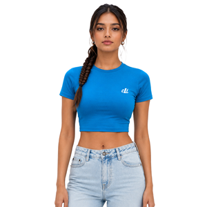 Camiseta de mujer Solid Chic de manga corta, corte ajustado, cuello redondo, estilo Baby Tee, para primavera/verano, estilo urbano, de algodón y spandex, con logo personalizado DTF. - Product Image 1