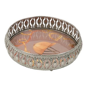 Bandeja Redonda Decorativa, Accesorios para Regalo, Bandejas de Plata Alemana con Base, Bandeja para Servir Alimentos, Bocadillos y Galletas, Estilo Ecuestre - Product Image 1