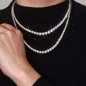 Collier tennis personnalisé à taille ronde, VVS incolore, certifié, créé en laboratoire, style classique, chaîne tennis fine - Product Image 1