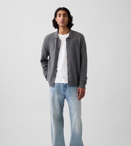 Cárdigan Gris de Punto para Hombre, Manga Larga, Color Sólido, Cierre de Botones, Estilo Otoñal - Product Image 3