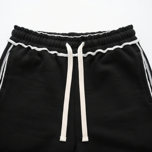 Ensemble sweat à capuche et pantalon de survêtement noir à bords bruts unisexe avec broderie de lettres, survêtement en molleton épais pour l'hiver - Product Image 3