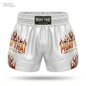 กางเกงมวยไทยขายส่ง ออกแบบเองได้ อุปกรณ์ต่อสู้ขายส่ง กางเกงมวยไทยพิมพ์ลายแบบซับลิเมชั่นสำหรับการต่อสู้ - Product Image 1